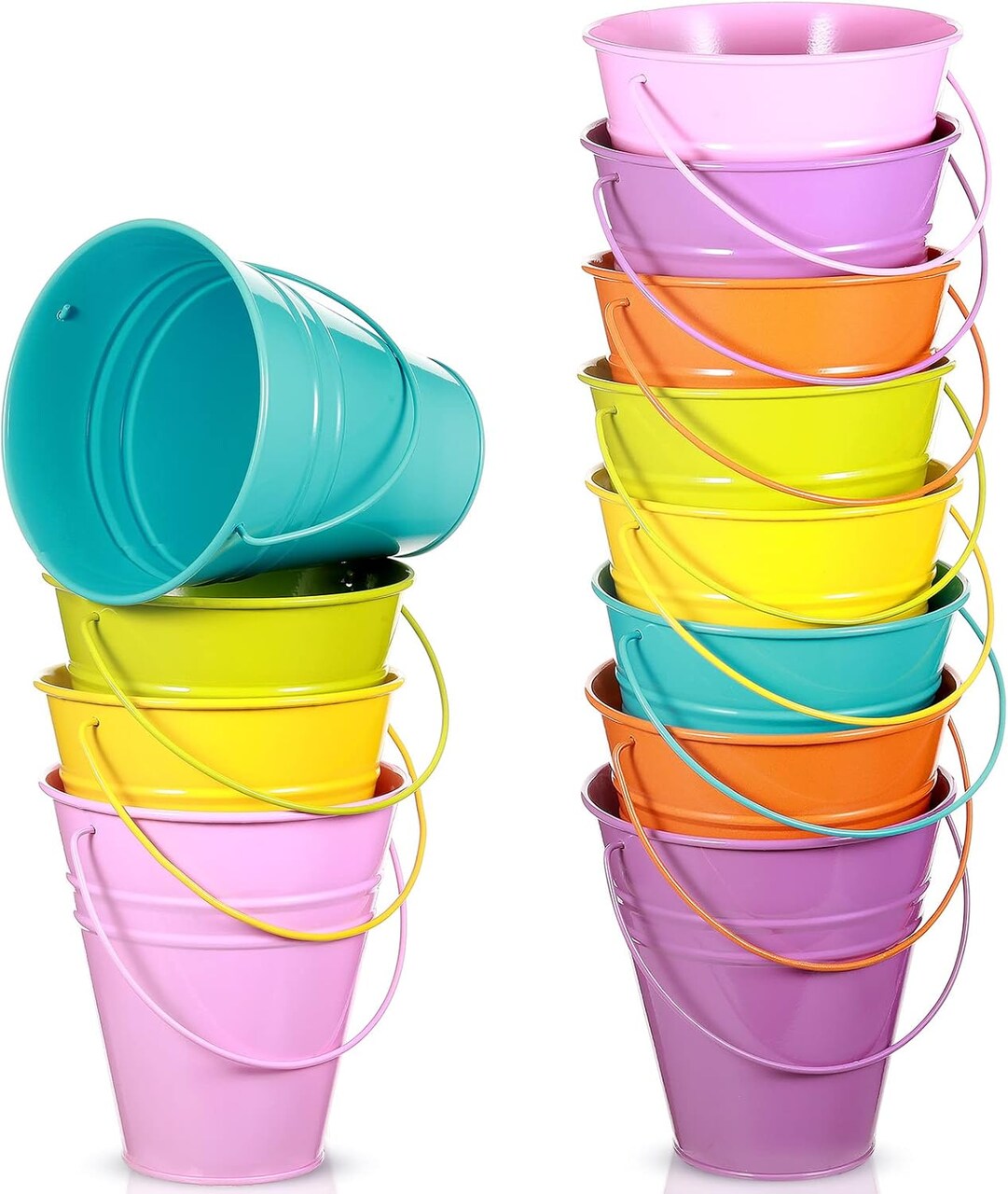 12 Pack Metal Buckets with Handle (Multicolored) 11.02"L x 5.91"W x 5.51"H